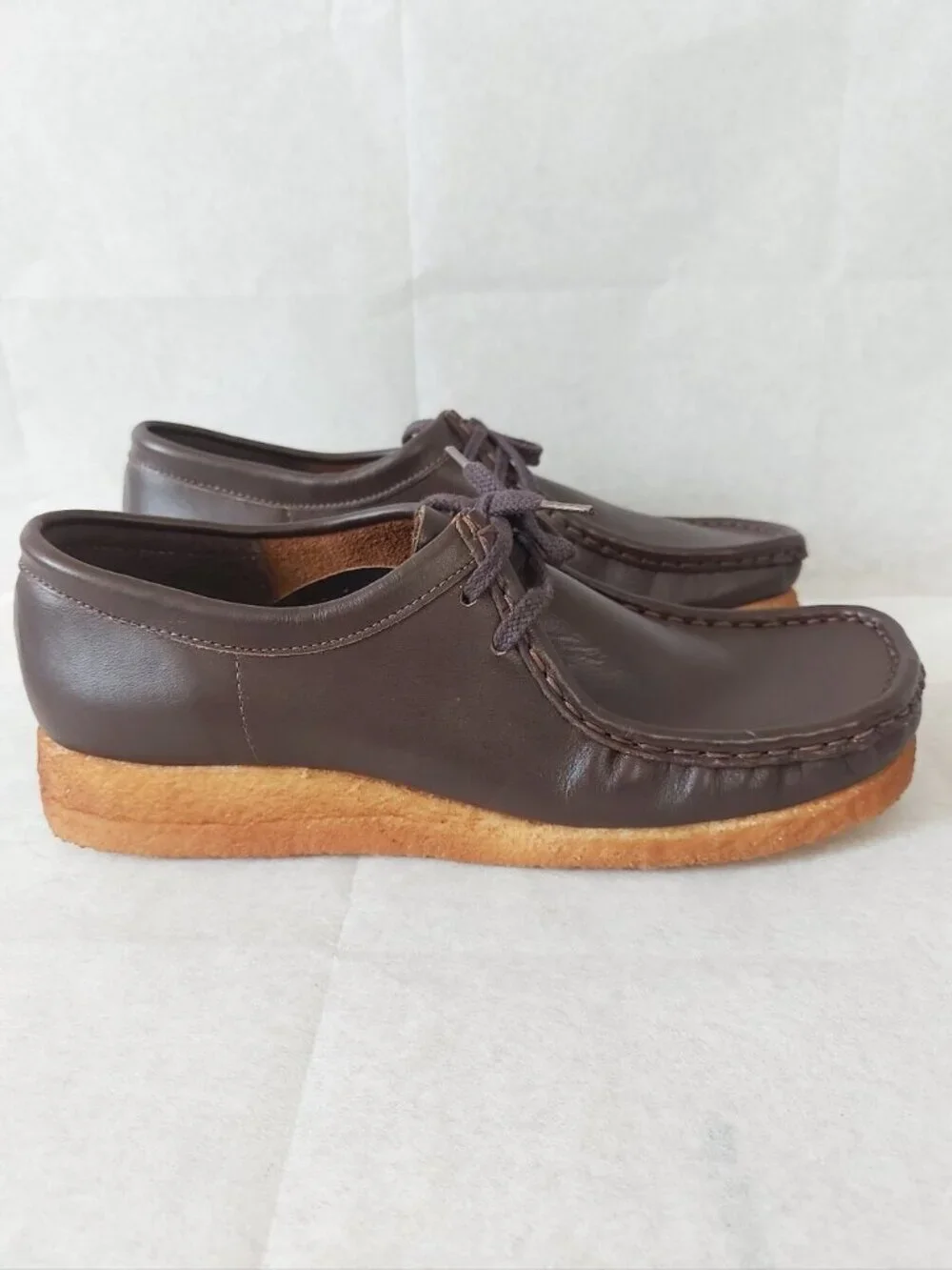 VTG Simpson's Men Natural Lace Crepe Rubber Moc Toe Shoes Size 8 D Brown Leather